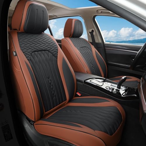 Car Seat Covers Full Set,Faux Leather Seat Covers for Cars, Non-Slip, Bright and Shiny seat Covers Make Your Vehicle Look, 2Seaters,Brown-Black,A03. - color: Brown-Black, size: Front Pair