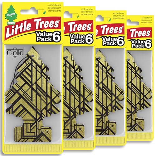 LITTLE TREES Car Air Freshener | Hanging Tree Provides Long Lasting Scent for Auto and Home | 24 Air Fresheners |Gold - color: Gold, size: 6 Count (Pack of 4)