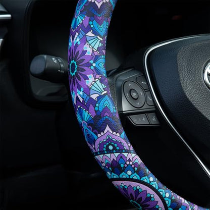 Purple Lotus Mandala Steering Wheel Cover Auto Jacquard Steering Wheel Protector, Anti-Slip, Breathable, Absorbing Sweat, Universal Car Accessories 14.5–15 inch,Fit for Most Car, Trucks, SUV - style: Purple Lotus Mandala