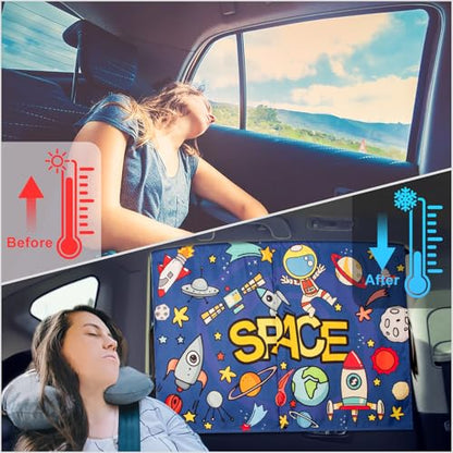 Car Sun Shade Side Window, 2pcs Magnetic Double Layer Car Window Shades for Privacy Full Covers/Half Shade Options Cute Space Pattern Side Window Curtains for Kids - color: Blue Space