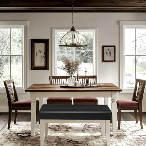 FUANGUI PU Waterproof Bench Cover, Stretch Dining Bench Cover for bedrooms, Living Rooms, Kitchens, Protector Chair Bench Piano Bench Seat Covers Stool Slipcover Removable, Washable - Black - color: Pu Black
