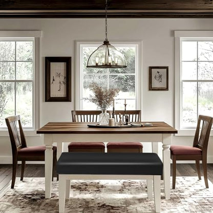 FUANGUI PU Waterproof Bench Cover, Stretch Dining Bench Cover for bedrooms, Living Rooms, Kitchens, Protector Chair Bench Piano Bench Seat Covers Stool Slipcover Removable, Washable - Black - color: Pu Black