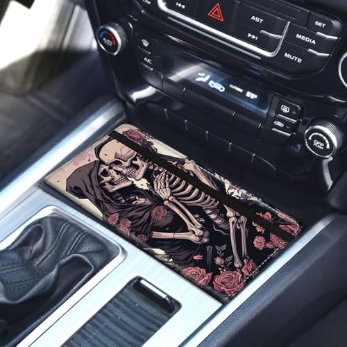 Car Registration and Insurance Holder for Women Men,Automobile License Document Card Holders Vehicle Glove Box Organizer Leather Accessories Driver Essential,Roses and Skulls - color: Roses and Skulls