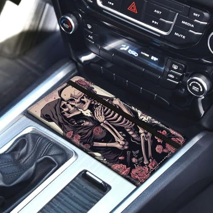 Car Registration and Insurance Holder for Women Men,Automobile License Document Card Holders Vehicle Glove Box Organizer Leather Accessories Driver Essential,Roses and Skulls - color: Roses and Skulls