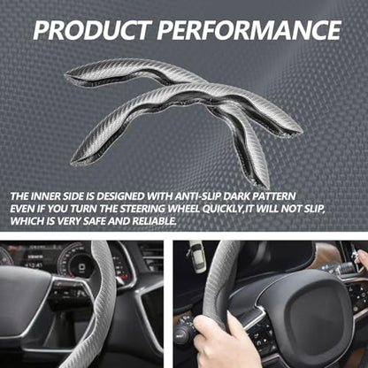 2pcs Universal Fit Carbon Fiber Steering Wheel Cover, Anti-Skid Steering Wheel Cover/Segmented Steering Wheel Protector/Car Interior Accessories (Gray) - color: Gray