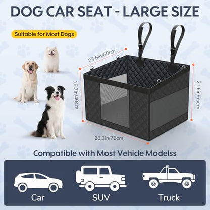 Dog Car Seat for Large Dogs — Hard Bottom Back Seat Extender for Dogs Supports 110lbs — Half Size Dog Car Hammock Passenger Friendly Waterproof PU Leather Pet Travel Bed for SUV Truck & Vehicle