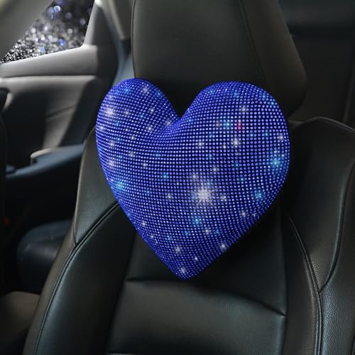 Car Bling Pillows Automobile Headrest Neck Pillow Shiny Diamond Interior Accessories for Women, Girls and Ladies Car Nevk Pillow Rhinestone Universal Fit Blue 2 Pieces - color: Blue 2pcs
