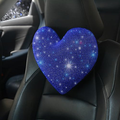 Car Bling Pillows Automobile Headrest Neck Pillow Shiny Diamond Interior Accessories for Women, Girls and Ladies Car Nevk Pillow Rhinestone Universal Fit Blue 2 Pieces - color: Blue 2pcs
