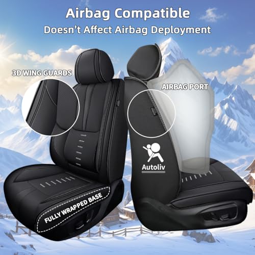 2PCS Front Car Seat Covers Fit for Nissan Frontier 2009-2024 2025 Breathable Faux Leather Seat Cushion with Lumbar Support Airbag Compatible Automotive Interior Accessories (Black)