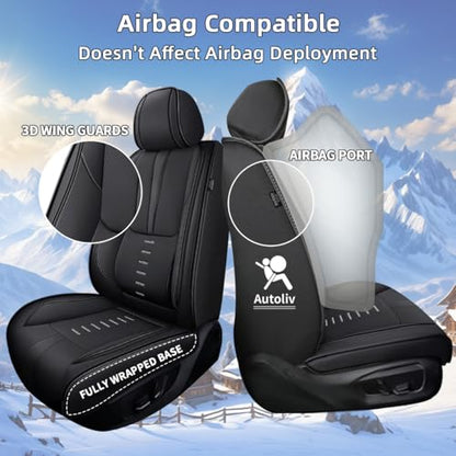 2PCS Front Car Seat Covers Fit for Nissan Frontier 2009-2024 2025 Breathable Faux Leather Seat Cushion with Lumbar Support Airbag Compatible Automotive Interior Accessories (Black)