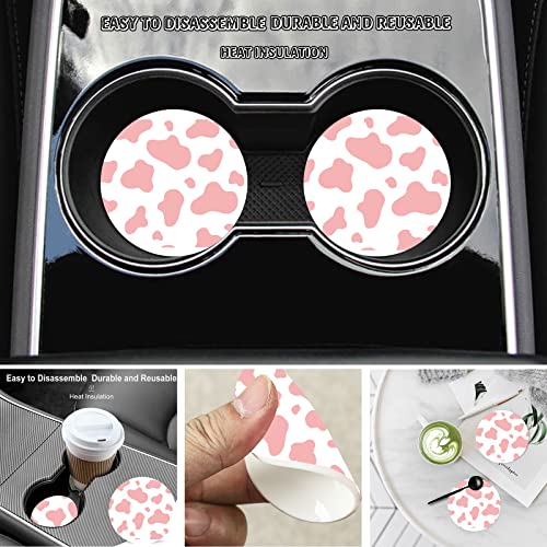 Pink Cow Print Steering Wheel Cover for Women Men with 2 Pcs Car Coasters, Universal 14.5-15 Inch Rainbow Steering Wheel Covers Non-Slip Car Accessories for Girls - color: pink cow print