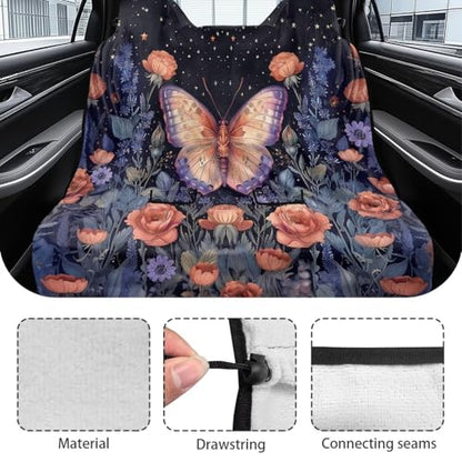Butterfly Rose Daisy Flower Print Waterproof Backseat Cover Waterproof Rear Bench Towel Seat Covers, Car Seat Protector for Gym Swimming, Universal Fits for Truck Van and SUV - color: Butterfly Rose Daisy Flower