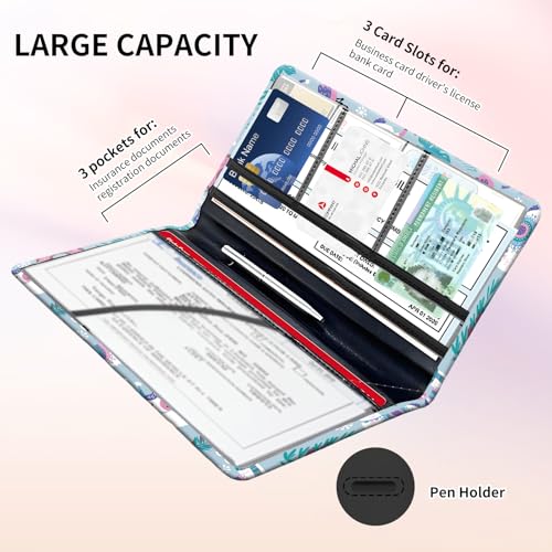 Premium Car Registration and Insurance Card Holder, Cute PU Leather Car Document Holder, Vehicle Glove Box Car Organizer with Magnetic Closure for Driver License, Cards Cartoon Animals - color: Cartoon Animals