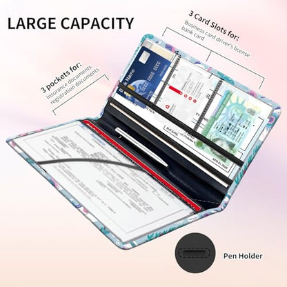 Premium Car Registration and Insurance Card Holder, Cute PU Leather Car Document Holder, Vehicle Glove Box Car Organizer with Magnetic Closure for Driver License, Cards Cartoon Animals - color: Cartoon Animals