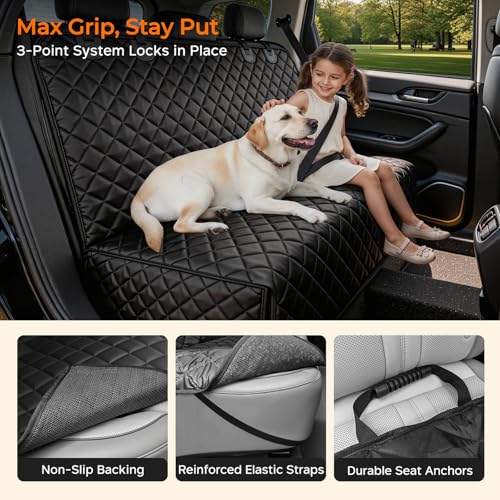 URPOWER Dog Car Seat Cover for Back Seat - Waterproof Non-Slip Car Seat Protector for Dogs Pet, Scratchproof Back Bench Seat Covers for Compact Cars Small SUVs, Black