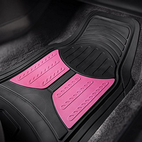 FH Group Car Floor Mats - Heavy-Duty Rubber Floor Mats for Cars, Universal Fit Full Set, Trimmable Automotive Floor Mats, Climaproof Floor Mats for Most Sedan, SUV, Truck Floor Mats Pink