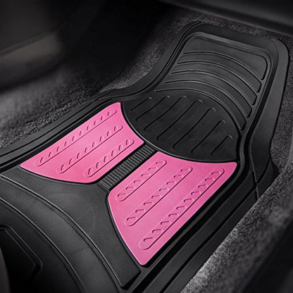 FH Group Car Floor Mats - Heavy-Duty Rubber Floor Mats for Cars, Universal Fit Full Set, Trimmable Automotive Floor Mats, Climaproof Floor Mats for Most Sedan, SUV, Truck Floor Mats Pink
