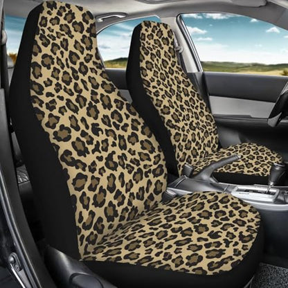 Leopard Print Car Front Seat Covers Set of 2 Nonslip Car Seat Covers Front Seats Only Stretch Polyester Fabric Cover Cars Seats Covers Protector for Cars Sedans SUVs - color: Leopard Print
