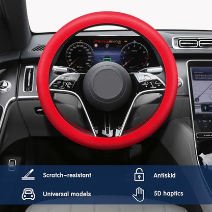 Car Steering Wheel Cover, Silicone Car Steering Wheel Protective Cover, 33-40 CM Anti-Slip Soft Comfortable Steering Wheel Cover for Women Men, Universal Accessories Fit Most Vehicles (Red) - color: Red