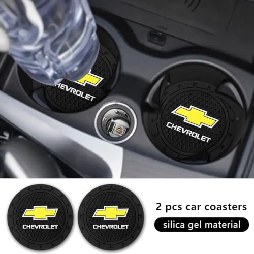 Chevrolet Car Cup Holder Coaster, Black, 2.76 Inch, 2 Pieces | Silicone, Car Interior Accessories - color: Black-a3