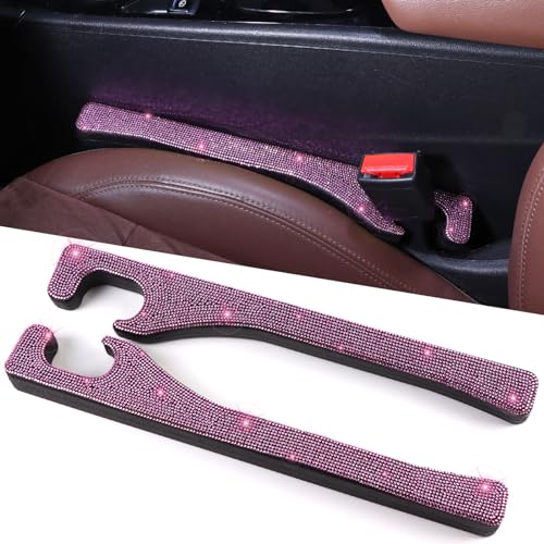 Briwill Pink Car Seat Gap Filler, Set of 2 Pink Bling Car Gap Filler Universal Fit for Car SUV Truck, Handmade Crystal Rhinestone Diamond Pink Bling Car Accessories for Women(Pink) - color: E-Pink