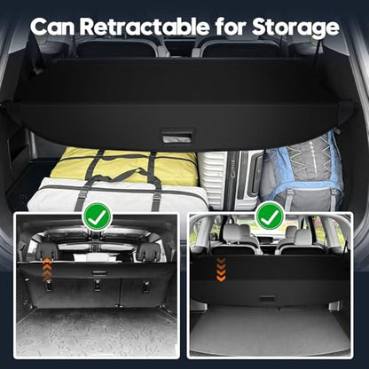 Powerty Retractable Cargo Cover for 2020-2025 Kia Telluride - Canvas Texture Trunk Cover Privacy Screen Rear Security Shade for Telluride Accessories - size: 2020-2025 | Kia Telluride