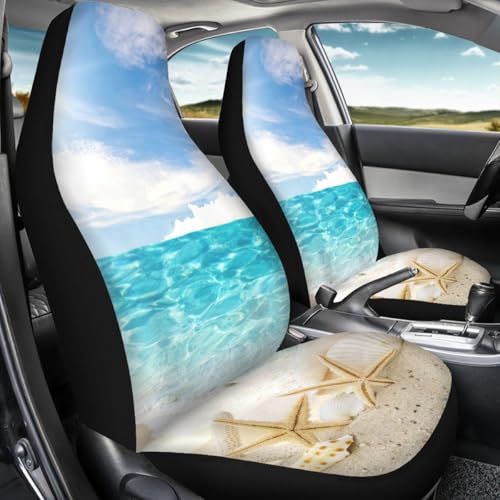 Pehede Car Seat Cover Sea ??Beach Shells Front for Cars, Easy to Install Cover Set, Accessories Auto Trucks Van SUV,2 Packs - color: Multi33
