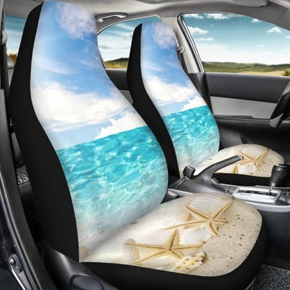Pehede Car Seat Cover Sea ??Beach Shells Front for Cars, Easy to Install Cover Set, Accessories Auto Trucks Van SUV,2 Packs - color: Multi33