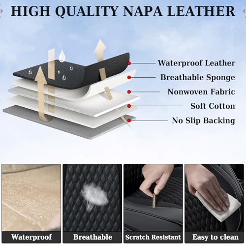 Coverado Car Seat Covers Fullset, Waterproof Leather Car Seat Covers for Dodge RAM 1500 Compatible with 2010-2023 2500 3500 Dodge RAM Accessories, Curved Front&Flat Rear/Black