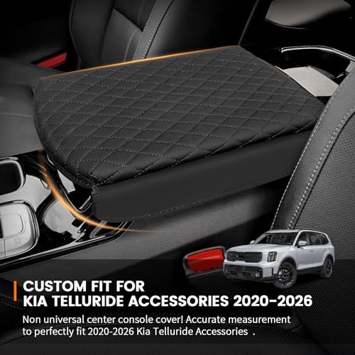 Custom for Center Console Cover Kia Telluride 2020-2026 Accessories, Armrest Cover PU Leather Seat Box Cover Protector - size: Kia Telluride 2020-2026