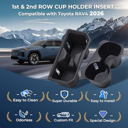 1st & 2nd Row Cup Holder Inserts for Toyota RAV4 2026, Center Console Interior Accessories Front & Rear Cup Holders Covers Protector for 2026 RAV 4, Black - style: Fits for 2026 RAV4