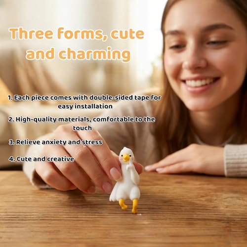 Mini Resin Goose Figurines, 3PCS Cute Goose Figurines for Computer Monitor, Car Dashboard, Office Desk, Stress Relief & Anxiety Relief Gifts, Funny Desk Buddy, Cool Desk Accessories
