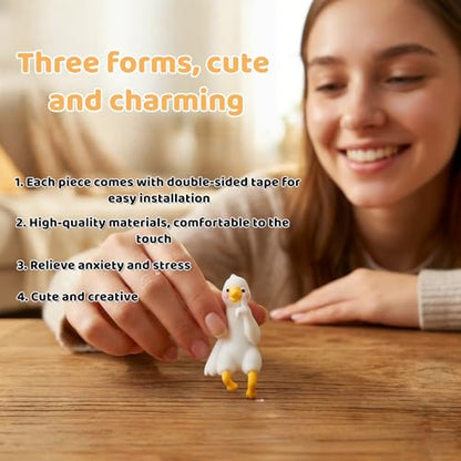 Mini Resin Goose Figurines, 3PCS Cute Goose Figurines for Computer Monitor, Car Dashboard, Office Desk, Stress Relief & Anxiety Relief Gifts, Funny Desk Buddy, Cool Desk Accessories