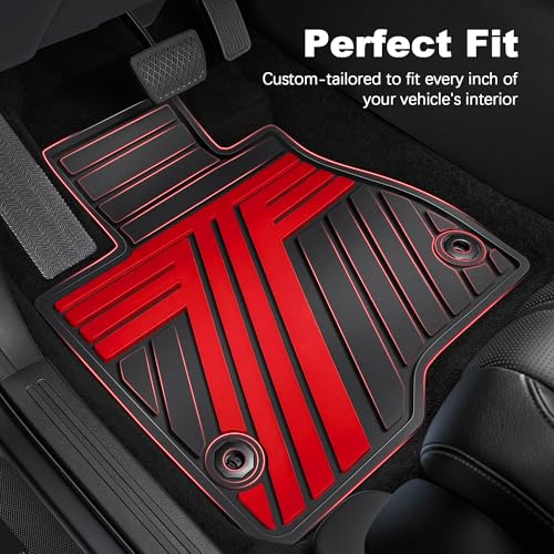 All Weather Floor Mats Custom Fit for Toyota RAV4 2019-2025 Waterproof Heavy Duty Anti-Slip Car Mats, 1st & 2nd Row Black & Red - color: Black & Red