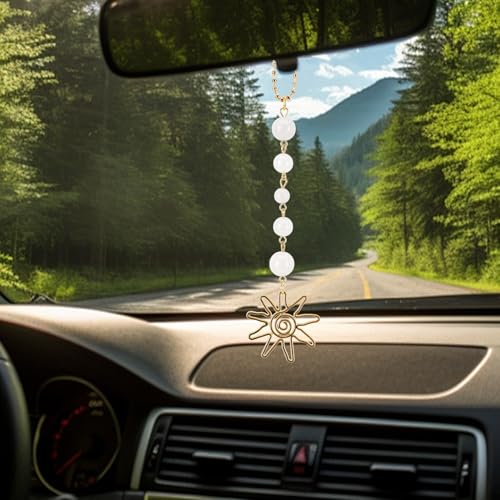 Sun Hanging Car Charm, Car Mirror Hanging Accessories Dangling Sun Hanging Ornament with Crystals Stones Ornament Cute Boho Rear View Mirror Accessories for Keychain Cellphone - color: Style E