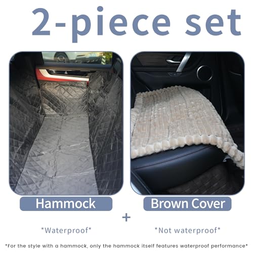 Dog Car Seat Cover 2 Piece Seat Waterproof Hammock and Brown Cover,Scratch Proof Nonslip Back Seat Pet Bed Mat for Travel Durable Soft Back Seat Covers for Cars Trucks and SUVs