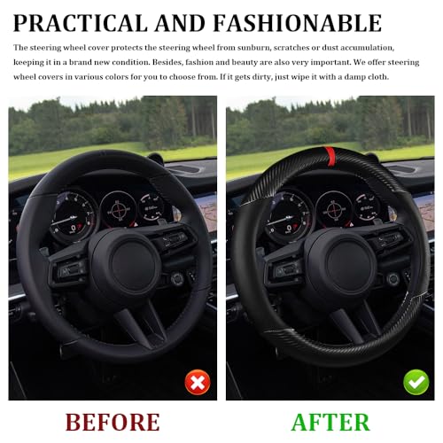 Car Steering Wheel Cover, Steering Wheel Accessories, 15 Inch Microfiber Leather Carbon Fiber Soft Anti-Slip Breathable, Car Accessories Elastic Non-Slip Cover for Most Vehicles (Black) - color: Black