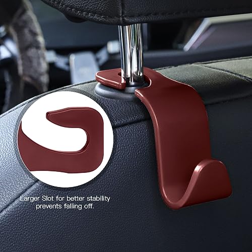 Soleebee 4 Pack Car Headrest Hooks - Universal Auto Hooks, Back Seat Hangers, Storage Organizer (Brown) - color: Brown