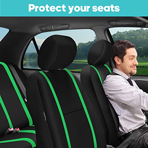 FH Group Car Seat Covers Full Set Cloth - Universal Fit Automotive Seat Covers, Low Back Front Seat Covers, Solid Back Seat Cover, Washable Car Seat Cover for SUV, Sedan and Van Green - color: Green, size: Full Set