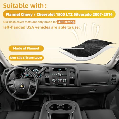 Dashboard Flannel Dash Cover Mat for 2007-2014 Chevy Chevrolet Silverado 1500 2500 3500 LTZ Flannel Custom Fit Silverado Dash Cover with 2 Glove Boxes (Silverado 2007-2014, Black, LTZ) - size: Flannel Silverado 2007-2013 Black LTZ