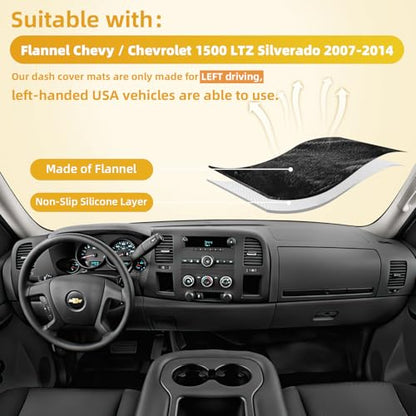 Dashboard Flannel Dash Cover Mat for 2007-2014 Chevy Chevrolet Silverado 1500 2500 3500 LTZ Flannel Custom Fit Silverado Dash Cover with 2 Glove Boxes (Silverado 2007-2014, Black, LTZ) - size: Flannel Silverado 2007-2013 Black LTZ