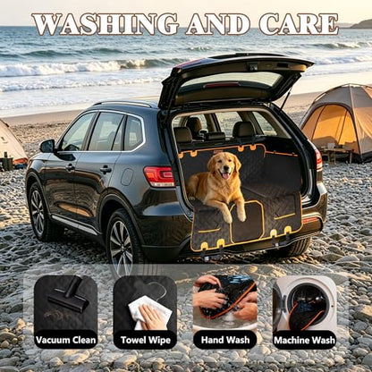 Dog Car Seat Cover for Back Seat – Hard Bottom Back Seat Extender for Dogs with Joint-Friendly Sponge Pad, Waterproof & 600LBS Support, Dog Hammock with Mesh Window in Sedan, SUV, Truck