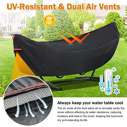 Waterproof 11-12 FT Hammock Cover, 210T Sun Rain UV Dust Snow Protection Outdoor Hammock Covers with Windproof Straps & Soft Cotton Lining for 11-12ft Stand - color: 11ft Hammock Cover-black