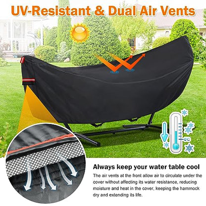 Waterproof 11-12 FT Hammock Cover, 210T Sun Rain UV Dust Snow Protection Outdoor Hammock Covers with Windproof Straps & Soft Cotton Lining for 11-12ft Stand - color: 11ft Hammock Cover-black