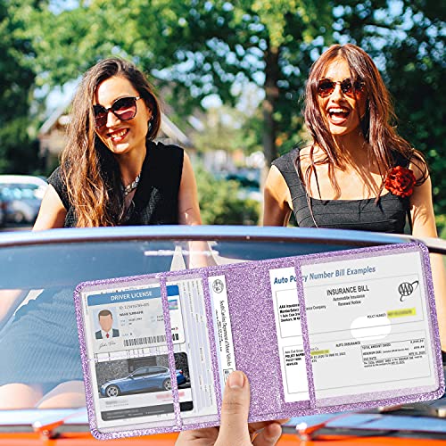 DMLuna Car Registration and Insurance Holder, Folio Leather Vehicle Card Document Glove Box Organizer, Driver License Cards, Glitter Purple - color: Glitter Purple, size: Folio Style