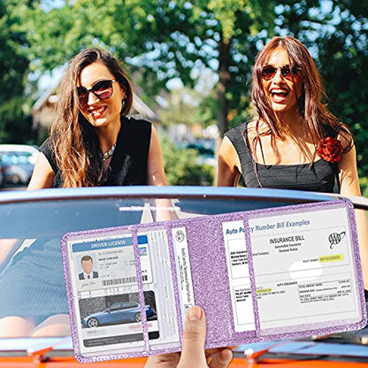 DMLuna Car Registration and Insurance Holder, Folio Leather Vehicle Card Document Glove Box Organizer, Driver License Cards, Glitter Purple - color: Glitter Purple, size: Folio Style