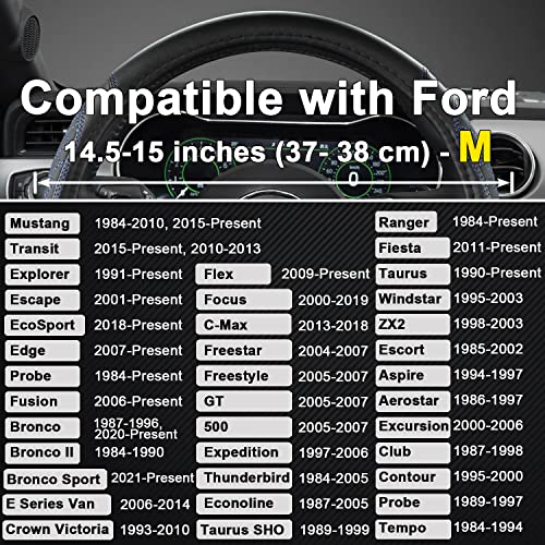 Car Steering Wheel Cover for Ford Escape,Explorer,Fusion,Focus,Bronco,Transit,Edge(Diamond Quilted - Black+Blue- Standard Size)
