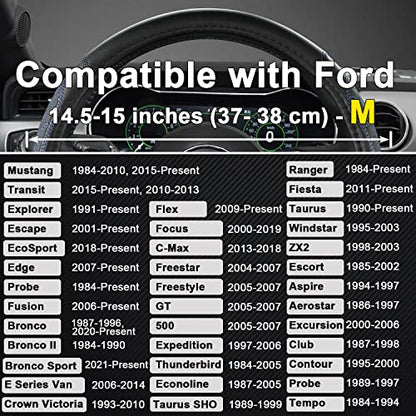 Car Steering Wheel Cover for Ford Escape,Explorer,Fusion,Focus,Bronco,Transit,Edge(Diamond Quilted - Black+Blue- Standard Size)
