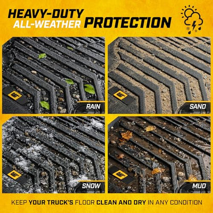 CAT® JustFit™ 3D Custom Fit Floor Mats Chevrolet Silverado 1500/GMC Sierra 2019-2026, Chevy Silverado 2500HD/3500HD Crew Cab/GMC Sierra 2500HD/3500HD Crew Cab 2020–26 Floor Liner Laser Measured Front - style: Chevy Silverado (2019–2026) / GMC Sierra (2020