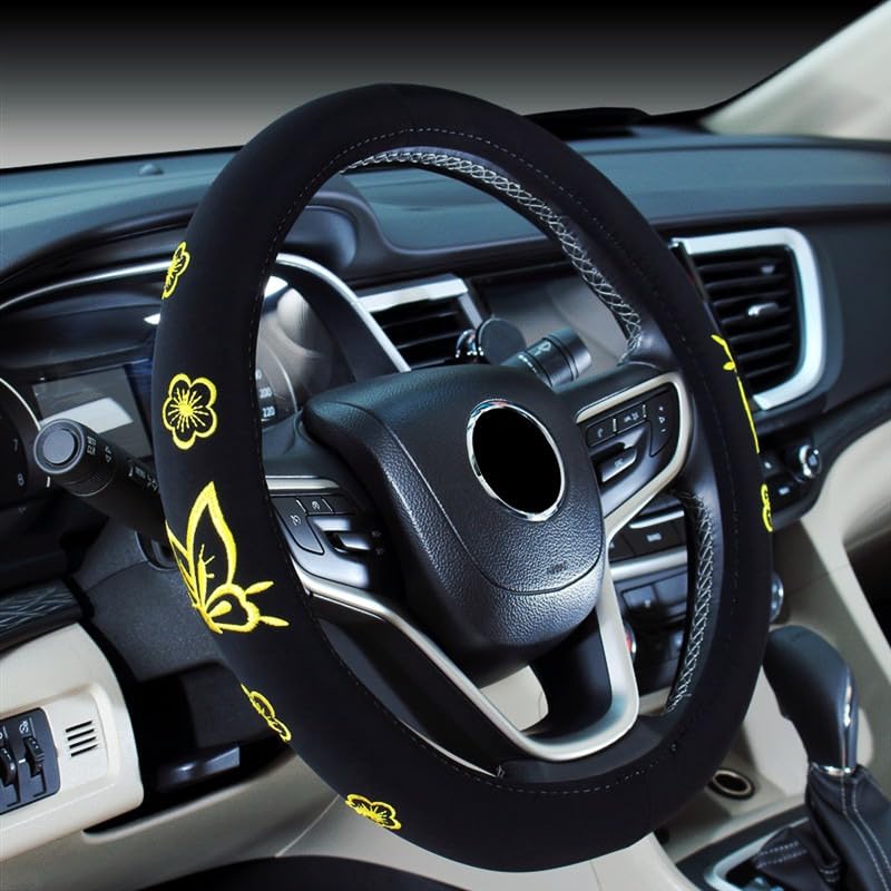 Mayco Bell Automotive Women Embroidery Cute Car Steering Wheel Cover (Yellow Butterfly New) - color: Yellow Butterfly